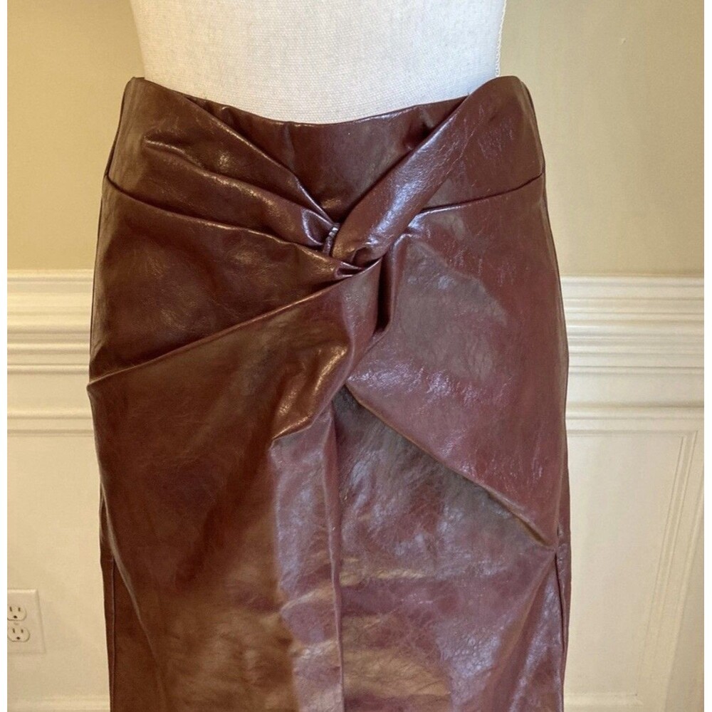 Commense Dark Brown Faux Leather Maxi Skirt with Front Knot - Picture 3 of 8